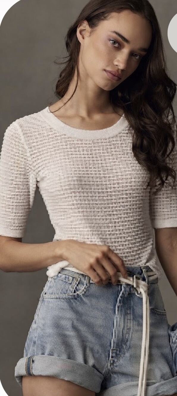 Anthropologie Pilcro White Textured Grid Open Knit Scoop Neck Top Size Med NWT